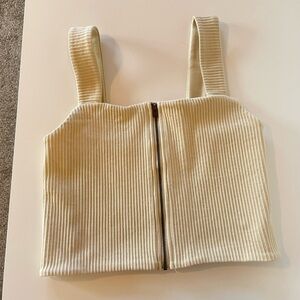 Aerie Ribbed Zip Tank Top (size L, oat/ cream)